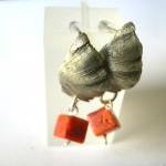 Coral Ear Studs Oxidised Sterling Silver Textured..