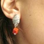 Coral Ear Studs Oxidised Sterling Silver Textured..