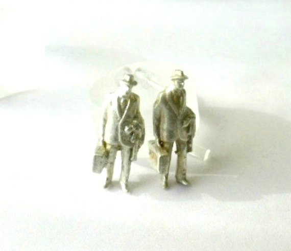 Stud Earring Sterling Silver-handmade-travelers-lost Wax Method-men With Suitcases-modern-figure