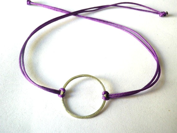 Good Karma Sterling Silver Bracelet -circle Bracelet-purple Nylon Cord
